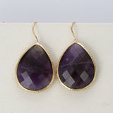 Teardrop Natural Gemstone Gold Plated Earrings, Faceted Crystal Stone Jewelry Earrings WX2148