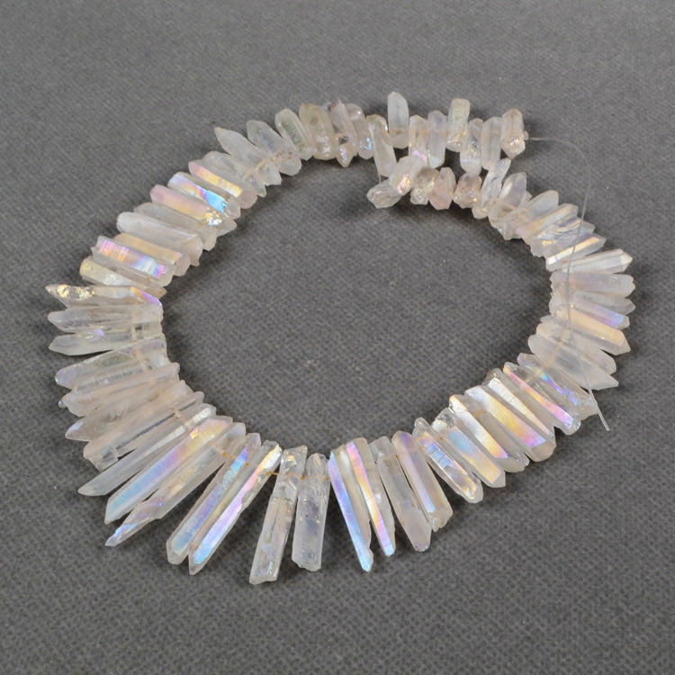 Strand of Rainbow Cluster Aura Titanium Druzy Quartz Crystal Point Loose Beads G0100