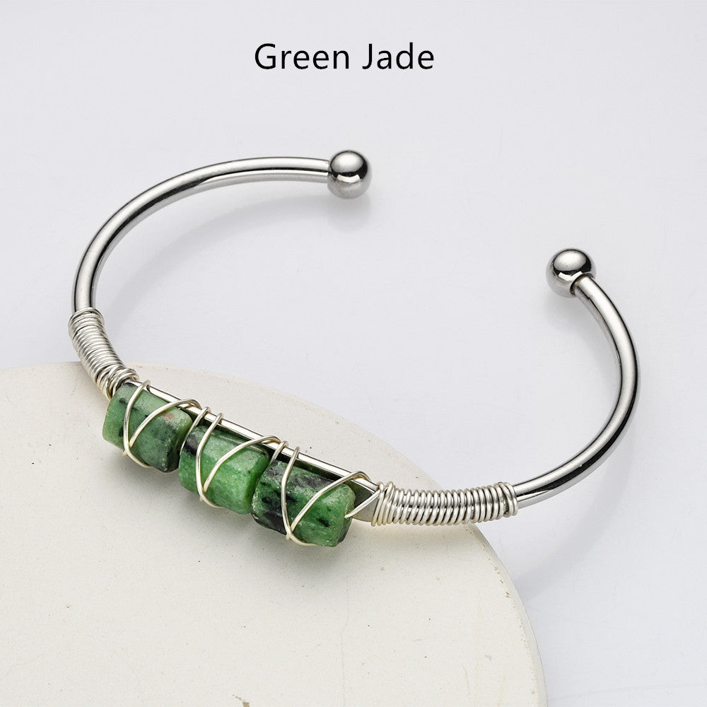 Jade Gemstone Bracelet in Sterling Silver size 6 to 8 Wire Wrapped, Bangle shops bracelet, gemstone bracelet