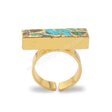 Rectangle Gold Plated Copper Turquoise Ring G1542