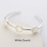 Silver Plated Brass Round Three-Gemstone Faceted Bangle, Healing Crystal Quartz Cuff Bracelet ZS0493