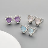 S925 Sterling Silver CZ Heart Gemstone Stud Earrings, Dainty Earrings, Healing Crystal Jewelry SS213ES