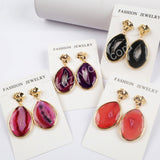 Gold Plated Bezel Drop Slice Agate Earring WX1176
