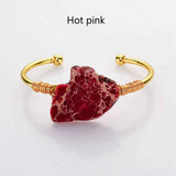 Gold Plated Brass Wire Wrap Rainbow Sea Sediment Jasper Bangle Bracelet WX2081