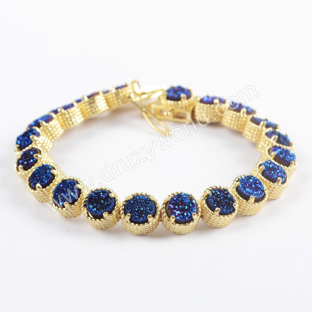 Gold Plated Multi Titanium AB White Druzy Bracelet, Natural Drusy Crystal Tennis Bracelet ZG0353