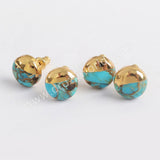 10x10mm Round Copper Natural Turquoise Stud Earrings Gold Plated G1724