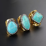 Different Shape Gold Plated Blue Howlite Turquoise Gemstone Band Ring JAB471