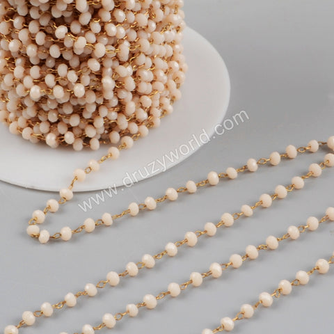 5m/lot,3mm Beige Glass Beads Chains  JT176