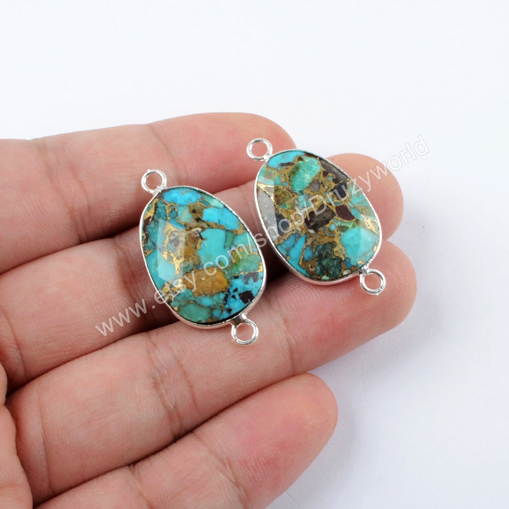 Silver Plated Copper Natural Turquoise Connector Double Bails S1481