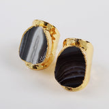 Natural Onyx Agate Druzy Open Band Ring Silver Plated S1389