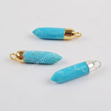 Natural Turquoise Spike Faceted Pendant Charm Silver Plated S1370