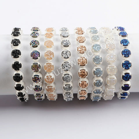 Silver Plated Claw Multi Titanium Rainbow Druzy Tennis Bracelets ZS0353