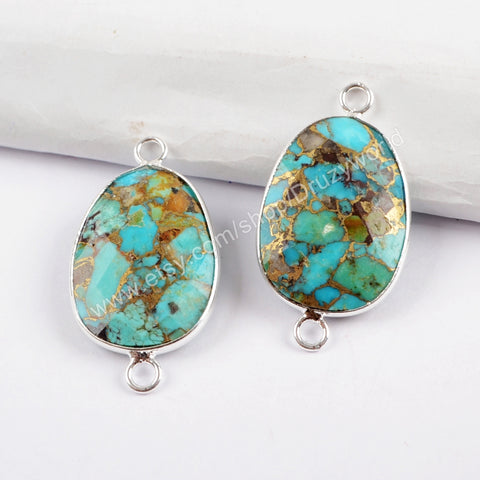 Silver Plated Copper Natural Turquoise Connector Double Bails S1481