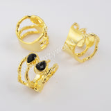 Gold Plated Teardrop Natural Turquoise, Black Agate, Lapis Lazuli Ring, Double Stone Band Ring ZG0434