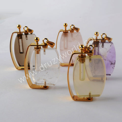 Natural Multi-kind Stones Perfume Bottle Pendant Gold Plated WX1302