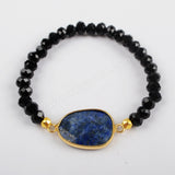 Gold Plated Labradorite Amazonite Lapis Lazuli Faceted Bracelet, 6mm Glass Crystal Beads G1406