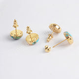 10x10mm Round Copper Natural Turquoise Stud Earrings Gold Plated G1724