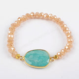 Gold Plated Labradorite Amazonite Lapis Lazuli Faceted Bracelet, 6mm Glass Crystal Beads G1406