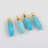 Natural Turquoise Spike Faceted Pendant Charm Silver Plated S1370