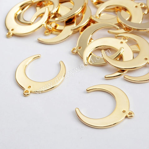 Gold Plated Brass Moon Charm With Hole PJ102