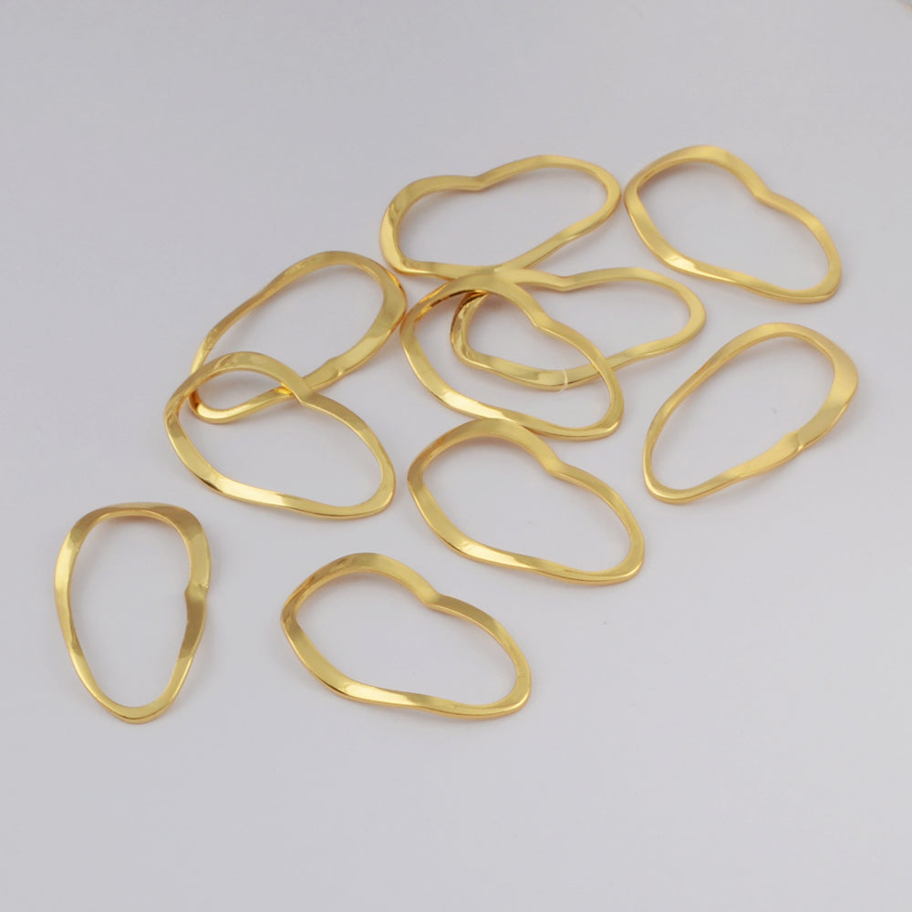 30 Pcs of Gold Plated Brass Wavy Hollow Ring Charm Pendants Findings Making Jewelry Supply PJ310