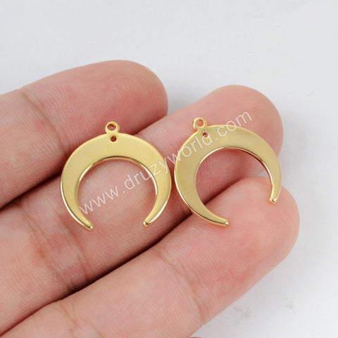 Gold Plated Brass Moon Charm With Hole PJ102