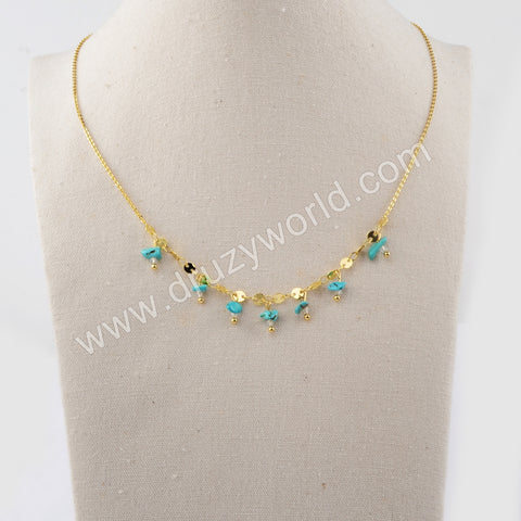 Natural Turquoise Metal Chains Necklace WX1319