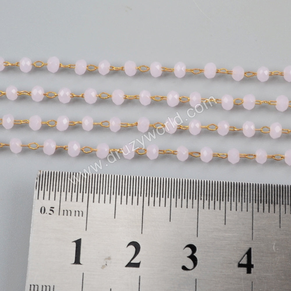 5m/lot,3mm PINK Glass Beads Chains  JT177