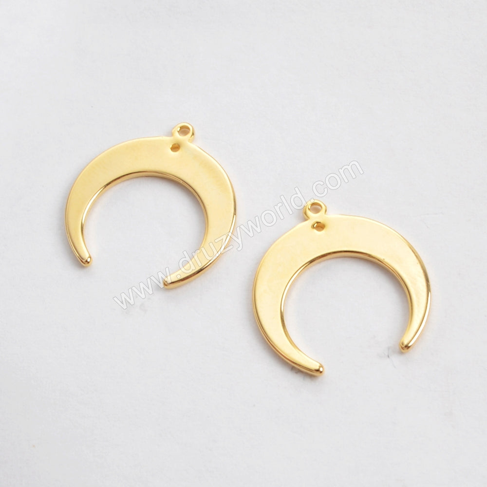 Gold Plated Brass Moon Charm With Hole PJ102