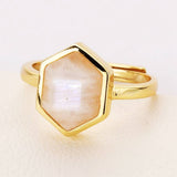 Hexagon Multi Gemstone Faceted Gold Plated Ring, Adjustable, Healing Crystal Jewelry Ring For Women ZG0464