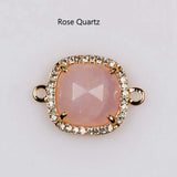 Square Gold Plated Claw Gemstone Faceted CZ Micro Pave Connector briolette crystal stone charms WX2092
