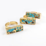 Rectangle Gold Plated Copper Turquoise Ring G1542