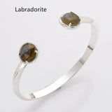 Silver Round Gemstone Bracelet, Faceted Healing Stone Cuff Bracelet Jewelry ZS0495