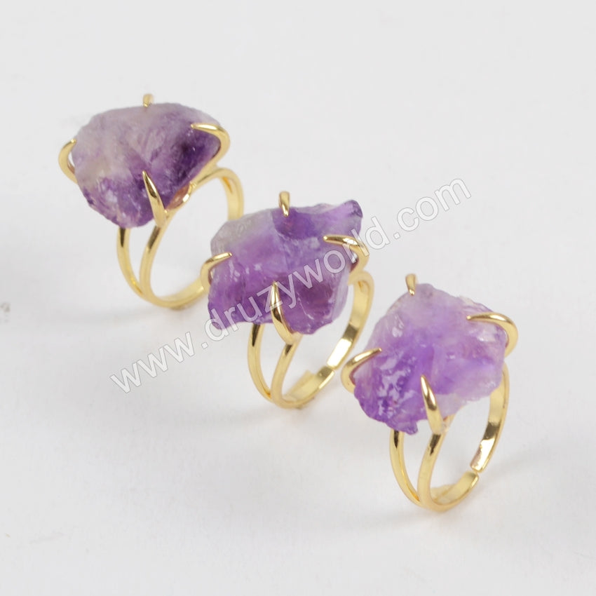 gold claw amethyst ring