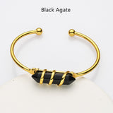 Gold Hexagon Point Gemstone Bangle, Healing Crystal Stone Cuff Bracelet, Fashion Jewelry WX2202