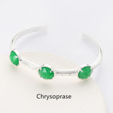 Silver Plated Brass Round Three-Gemstone Faceted Bangle, Healing Crystal Quartz Cuff Bracelet ZS0493