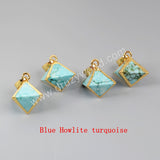 Gold Plated Pyramid Point Multi-Kind Stones Faceted Pendant Bead G1004