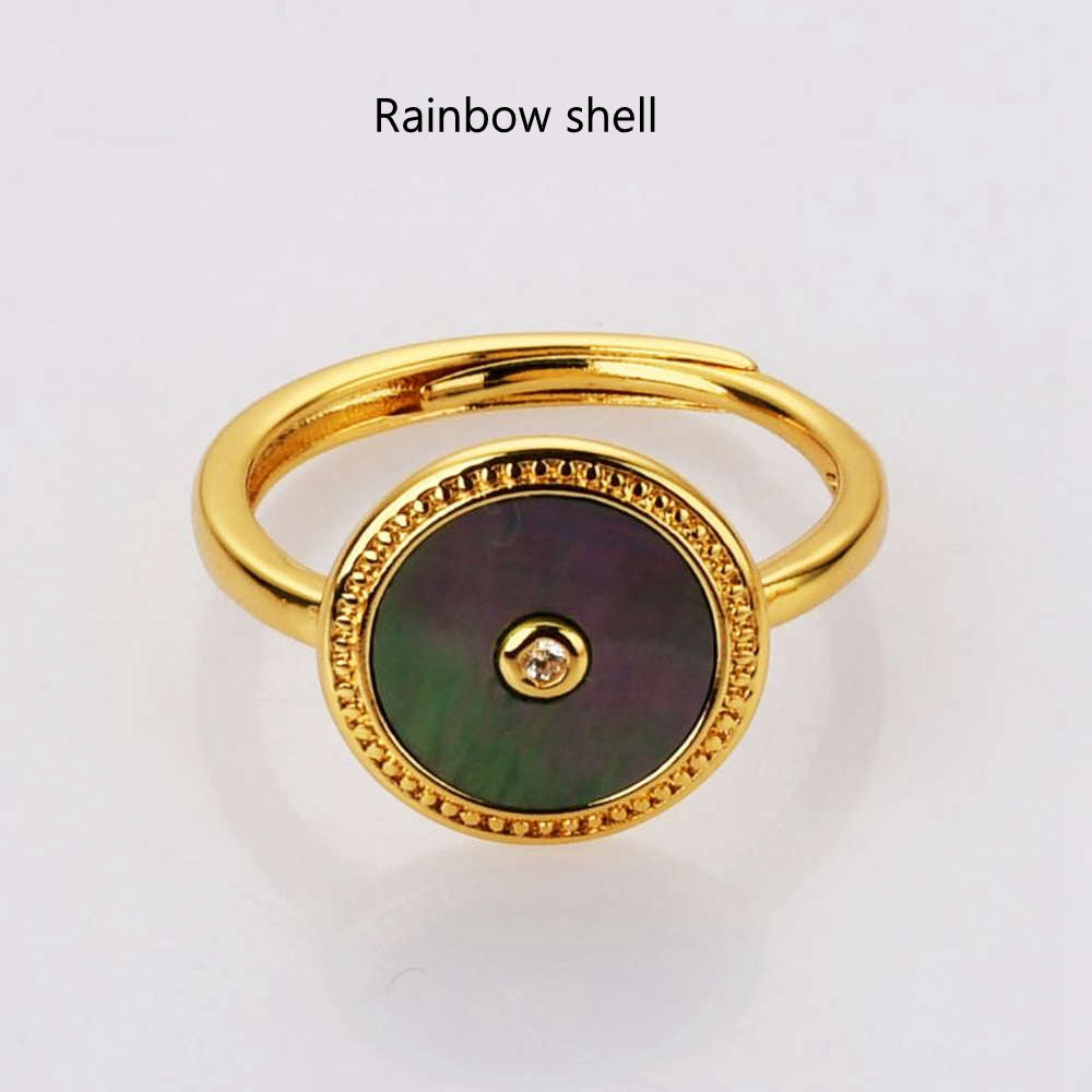 Adjustable Round rainbow shell ring Gold Plated Natural Gemstone Ring Healing Crystal Rings WX2084