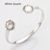 Silver Hexagon Gemstone Faceted Bangle, Healing Crystal Stone Cuff Bracelet Jewelry ZS0496