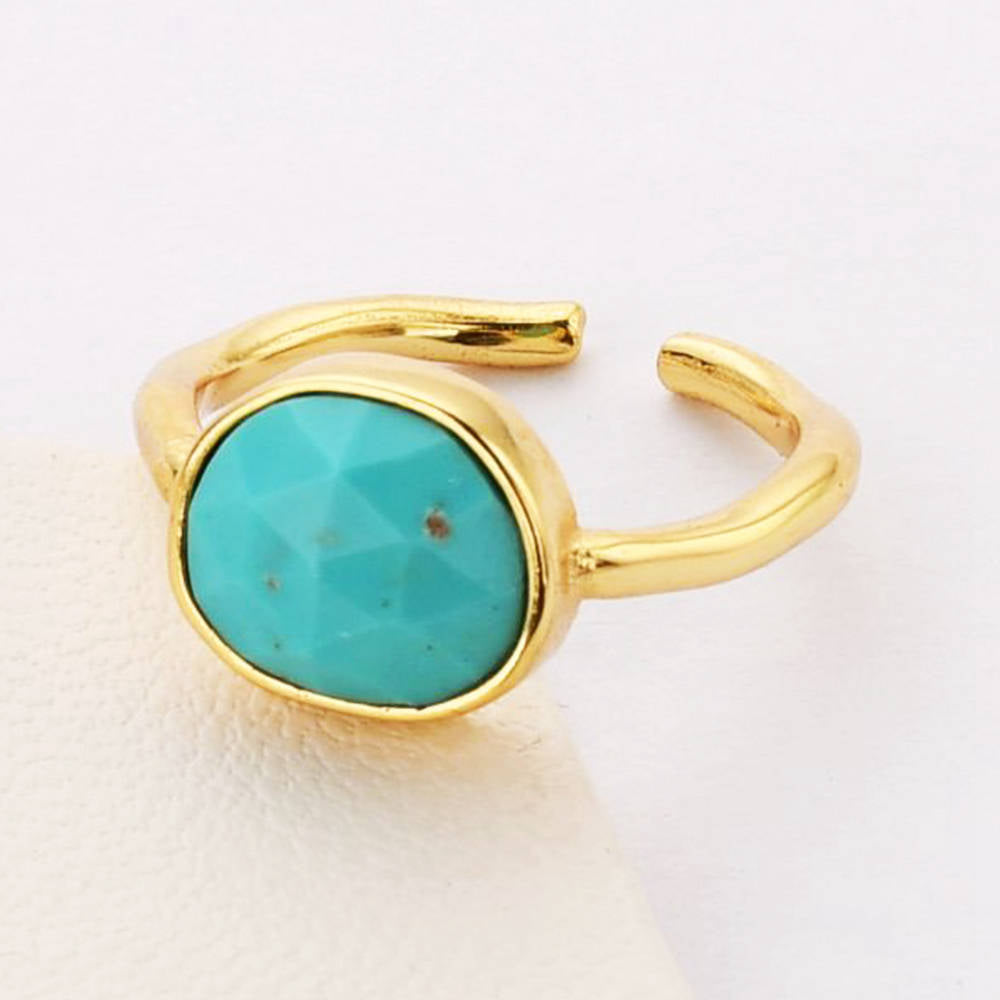 turquoise ring gold plated turquoise ring faceted stone ring real turquoise ring, 18k gold plated onr brass, open ring fashion turquoise jewelry