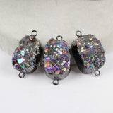 Rainbow Titanium Druzy Quartz Connector in Gunmetal Plated B1036