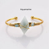 Diamond Shape Beads Gold Wire Wrap Gemstone Bracelet Crystal Stone Bracelet Jewelry WX2094