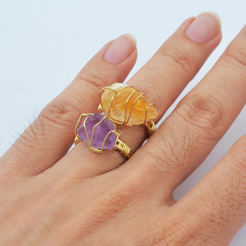 Natural Gemstone Wire Wrap Gold Ring WX1796