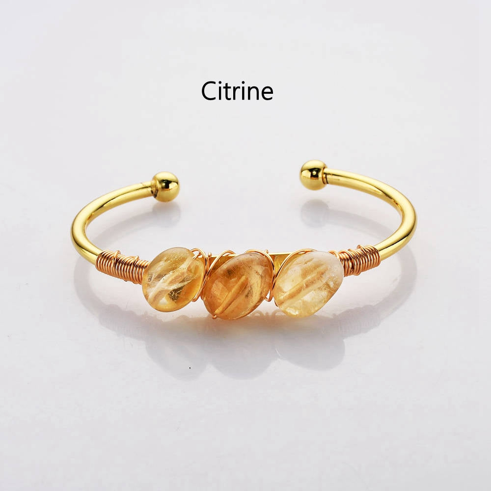 citrine bracelet Gold Plated Brass Wire Wrap Gemstone Bangle Bracelet Healing Crystal Stone Bracelet Handmade Boho Jewelry WX2075