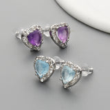 S925 Sterling Silver CZ Heart Gemstone Stud Earrings, Dainty Earrings, Healing Crystal Jewelry SS213ES