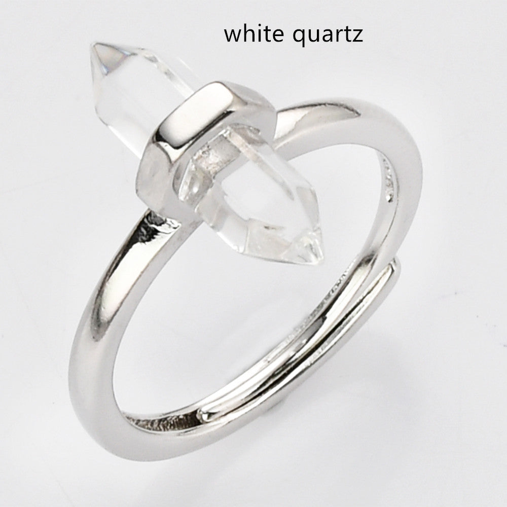 clear quartz crystal point silver ring