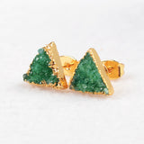Colorful Natural Agate Dyed Druzy Stud Earrings, Gemstone Earrings, Drusy Crystsal Post Earring, Gold Plated G0432