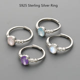 S925 Sterling Silver Oval Faceted Gemstone CZ Ring, Healing Crystal Fashion Jewelry SS207RS