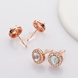 Rose Gold - S925 Sterling Silver CZ Round Gemstone Stud Earrings, Healing Crystal Jewelry, Dainty Earrings SS216ER