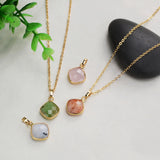 16” Gold Plated Diamond Faceted Rose Quartz Amazonite Sunstone Necklace G2056-N